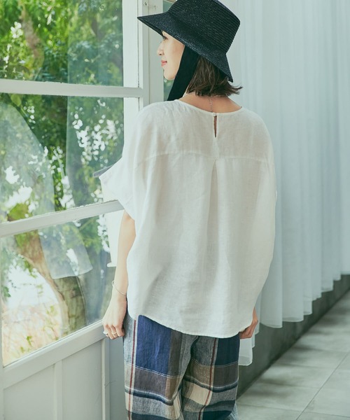 「URBAN RESEARCH DOORS」 半袖ブラウス MEDIUM ネイビー レディース_画像7