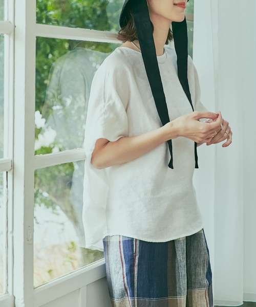 「URBAN RESEARCH DOORS」 半袖ブラウス MEDIUM ネイビー レディース_画像9