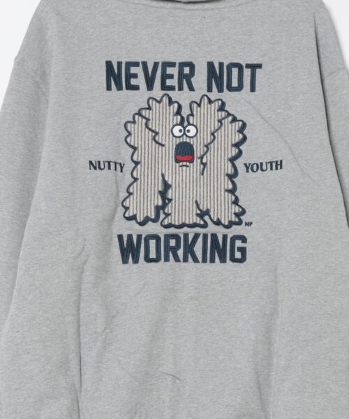 パーカー 「Nevernotworking」 NYモンスターサガラ刺繍 裏毛ZIP