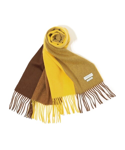 TOMORROWLAND カシミア　オリーブ✖️ベージュ パネルマフラー TOMORROWLAND マフラー カシミヤ パネルチェックマフラー メンズ