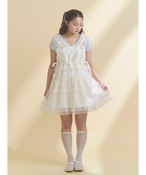 激レア！大人気merry jennyチュールドロストロキャミワンピース♡ピンク メリージェニー merry jenny チュールリボンキャミワンピース （ピンク