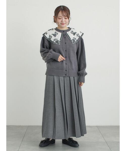 美品　ルイ・ヴィトン　2WAY ニット　花柄　グレー　つけ襟　シルク Samansa Mos2（サマンサモスモス） カーディガン レース貼り前後2WAY