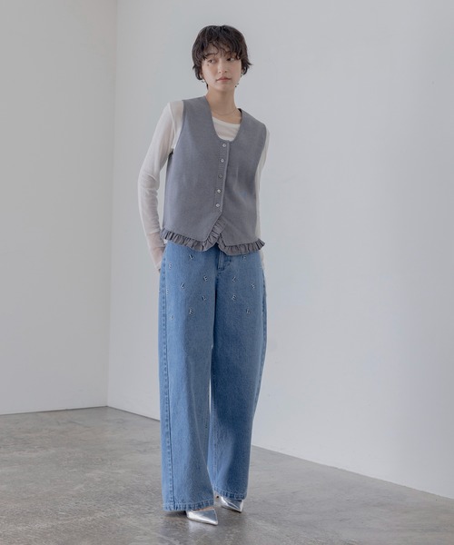 EimeeLaw エイミーロウ ツィードベスト デニム　ボタン 38 Eimee Law（エイミーロウ）の「ツィード MIXボタンベストジレ（ベスト