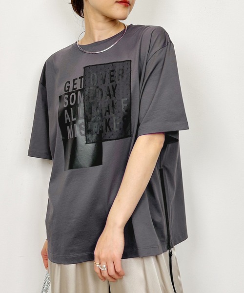 LUGIVA（ルギヴァ） tシャツ 半袖 サイドファスナーロゴプリントT