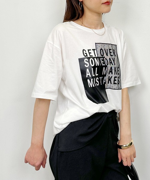 Hogstyle ホワイト Tシャツ ファスナー付き LUGIVA（ルギヴァ） tシャツ サイドファスナーロゴプリントTシャツ