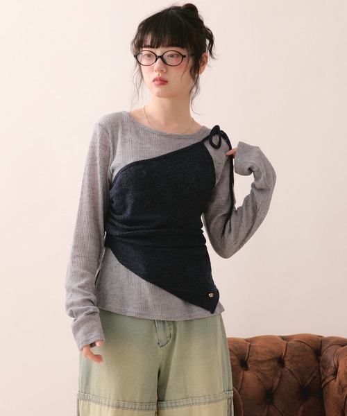 loin nuit tシャツ bustier set long sleeve sheer tops / ビスチェ