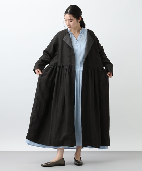 極美品 ARTS&SCIENCE 17SS リネンノーカラーコート 1 ブラック studio CLIP（スタディオクリップ） ノーカラーコート コート