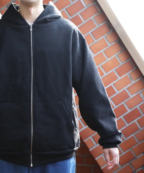 「LOS ANGELES APPAREL」 ジップアップパーカー LARGE ブラック メンズの画像