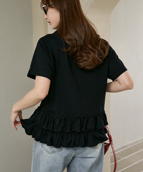 tシャツ マリークワント mary quant MARY QUANT × PUBLUX/マリークワント 裾 ティアード 切替 ロゴ Tシャツ　限定展開の画像