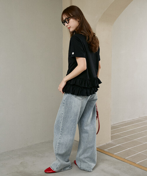 tシャツ マリークワント mary quant MARY QUANT × PUBLUX/マリークワント 裾 ティアード 切替 ロゴ Tシャツ　限定展開の画像