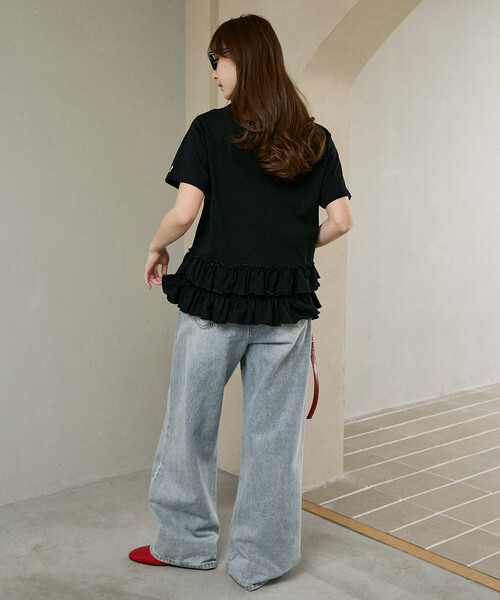 tシャツ マリークワント mary quant MARY QUANT × PUBLUX/マリークワント 裾 ティアード 切替 ロゴ Tシャツ　限定展開の画像