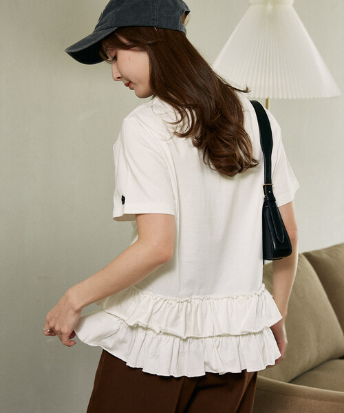 tシャツ マリークワント mary quant MARY QUANT × PUBLUX/マリークワント 裾 ティアード 切替 ロゴ Tシャツ　限定展開の画像