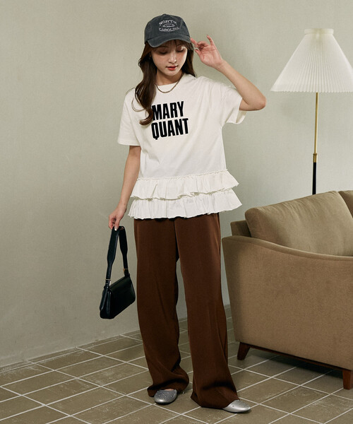 tシャツ マリークワント mary quant MARY QUANT × PUBLUX/マリークワント 裾 ティアード 切替 ロゴ Tシャツ　限定展開の画像