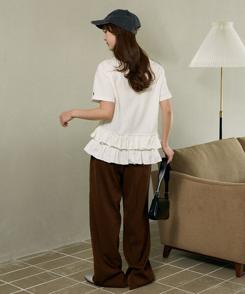tシャツ マリークワント mary quant MARY QUANT × PUBLUX/マリークワント 裾 ティアード 切替 ロゴ Tシャツ　限定展開の画像