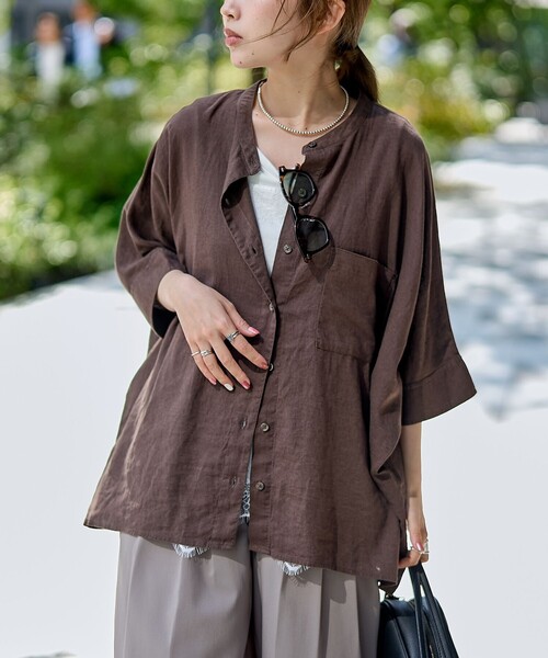 coen（コーエン） ブラウス シャツ 夏 「接触冷感」リネンレーヨン