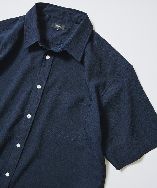  BEAMS サッカーシャツ ブラックL BEAMS（ビームス） シャツ 半袖 シアサッカー シャツ（吸水速乾