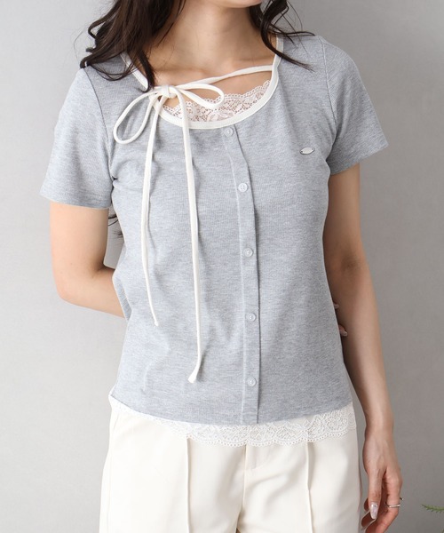 SpRay（スプレイ） tシャツ 半袖 配色胸リボントップス レディース