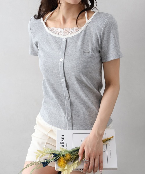 SpRay（スプレイ） tシャツ 半袖 配色胸リボントップス レディース