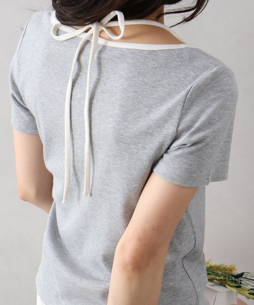 SpRay（スプレイ） tシャツ 半袖 配色胸リボントップス レディース