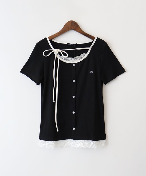 SpRay（スプレイ） tシャツ 半袖 配色胸リボントップス レディース