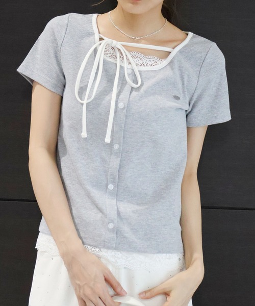 SpRay（スプレイ） tシャツ 半袖 配色胸リボントップス レディース