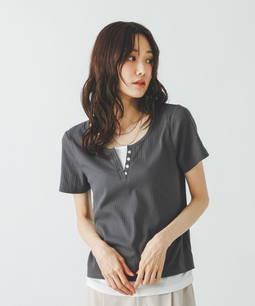 GLOBAL WORK（グローバルワーク） tシャツ フェイクレイヤードヘンリー