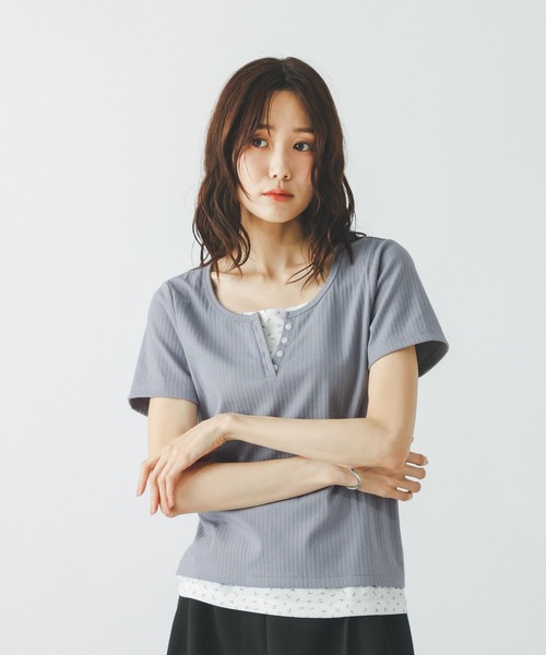GLOBAL WORK（グローバルワーク） tシャツ フェイクレイヤードヘンリー