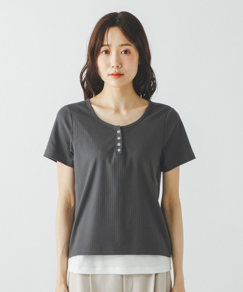 GLOBAL WORK（グローバルワーク） tシャツ フェイクレイヤードヘンリー