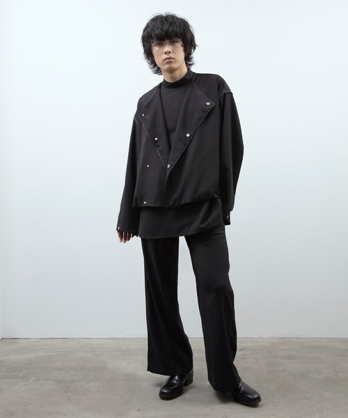 unlow ジャケット ノーカラージャケット パイピングノーカラーダブル