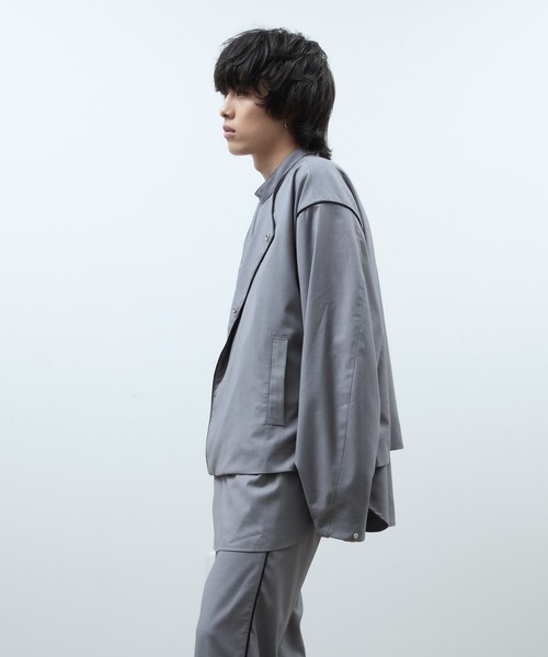 unlow ジャケット ノーカラージャケット パイピングノーカラーダブル