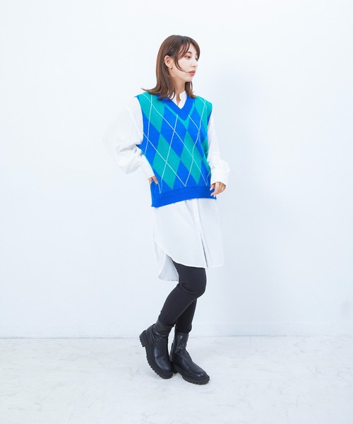 Alite cloth ベスト ジレ アーガイルニットベスト レディース
