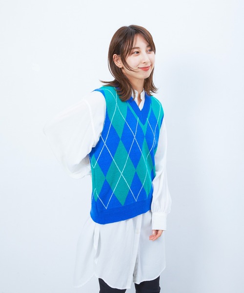 Alite cloth ベスト ジレ アーガイルニットベスト レディース