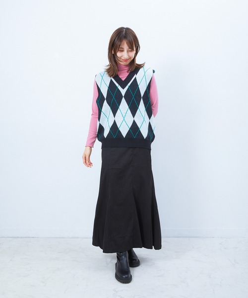 Alite cloth ベスト ジレ アーガイルニットベスト レディース