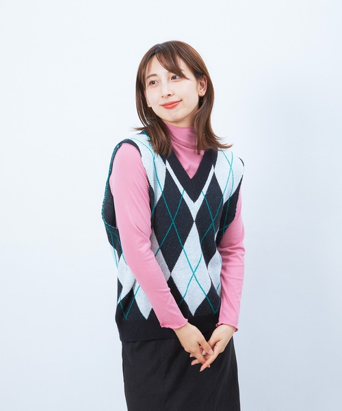 Alite cloth ベスト ジレ アーガイルニットベスト レディース