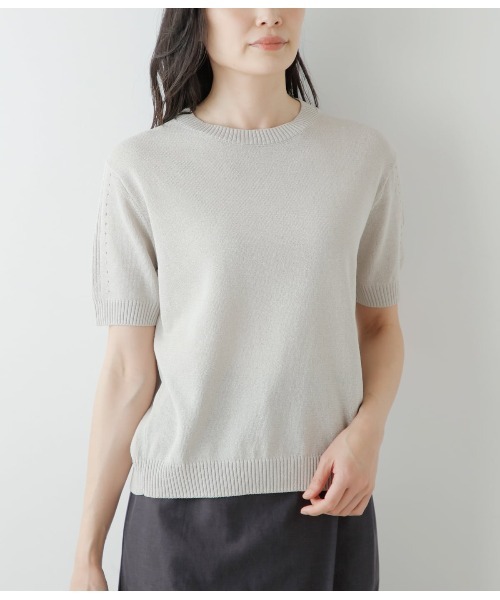 【美品】  CURRENTAGE / カレンテージ | クルーネックプルオーバーニット | F | ホワイト | レディース NEWYORKER ニット セーター 和紙コットン 半袖クルーネックプル