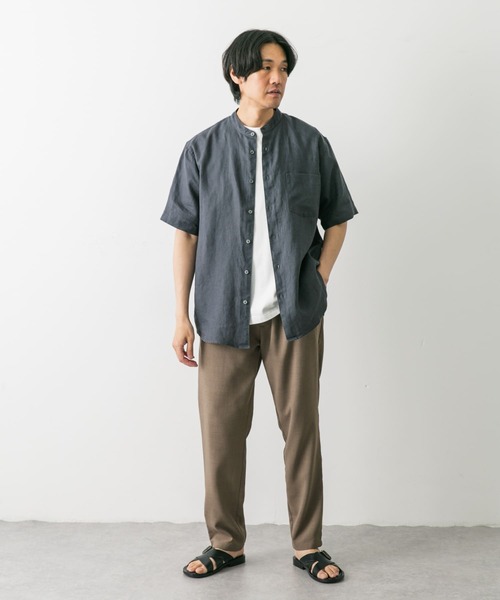 URBAN RESEARCH DOORS シャツ シルケットリネン バンドカラー