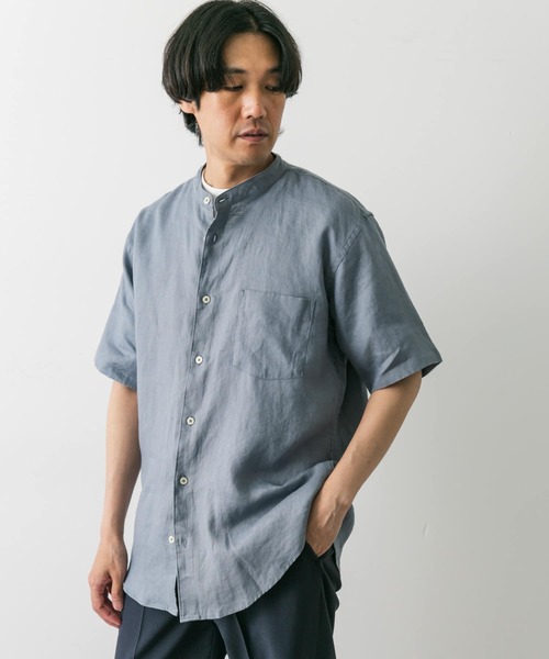 【本日特価】 RESEARCH URBAN DOORS バンドカラー シルケットリネン シャツ トップス