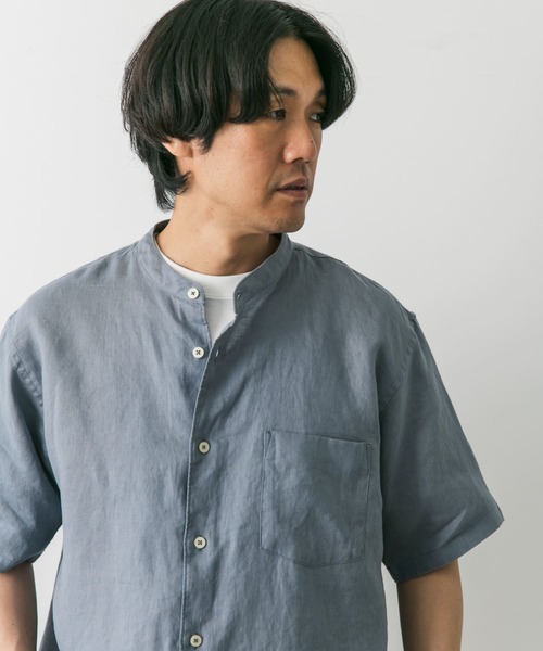 URBAN RESEARCH DOORS シャツ シルケットリネン バンドカラー