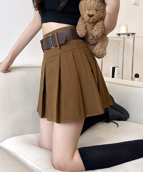 REMUR スカート プリーツミニスカート ベルト付き レディース  