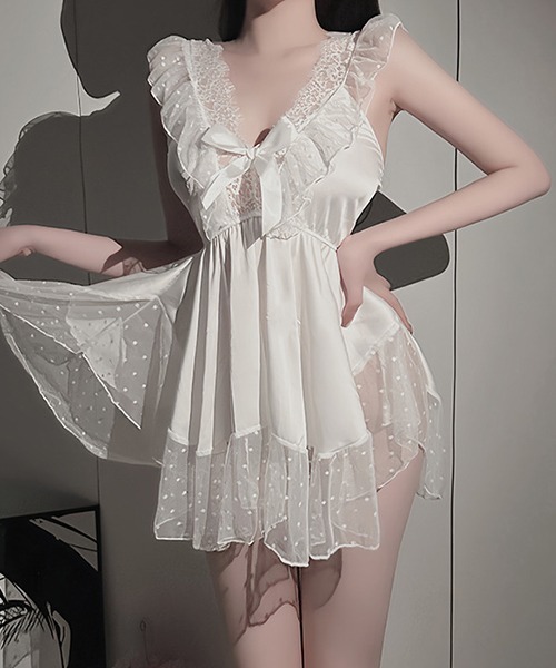 c.u.l ブラジャー ショーツセット ドットレース スリップワンピース