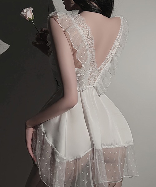 c.u.l ブラジャー ショーツセット ドットレース スリップワンピース