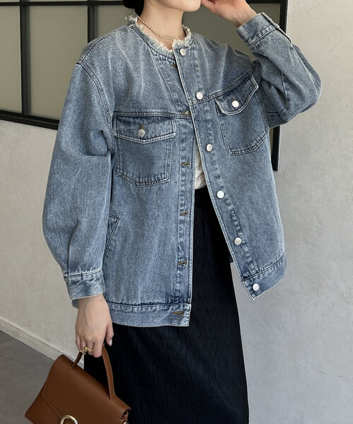 Thevon（ゼヴォン） ブルゾン アウター ノーカラーフリンジGジャン