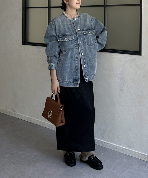 Thevon ブルゾン アウター ノーカラーフリンジGジャン レディース