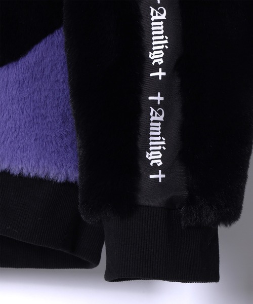 Amilige（アミリージュ） パーカー フード刺繍切り替えファーパーカー