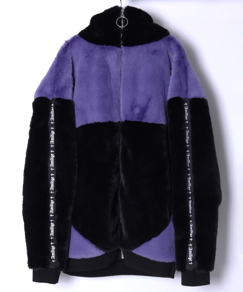 Amilige（アミリージュ） パーカー フード刺繍切り替えファーパーカー