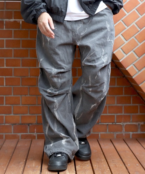 8 ジーンズ スプレー抜染加工オーバーパンツ メンズ レディース