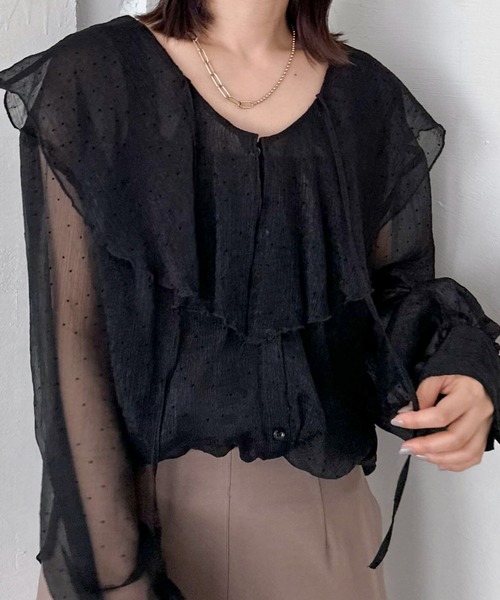 DOUX ARCHIVES ブラウス シャツ シアードットフリルブラウス