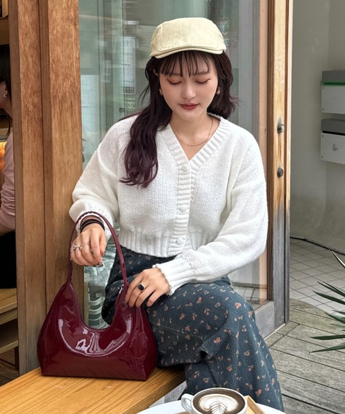 efill カーディガン ショート丈 Vネック ニットカーディガン