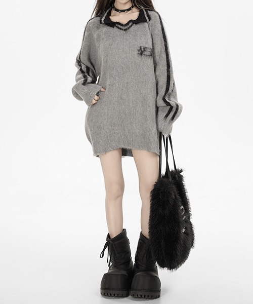 ニット セーター Game Shirt like Line Knit / ゲームシャツ風ニット レディース Chick ニット セーター Game Shirt like Line Knit / ゲーム