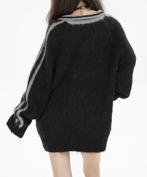 ニット セーター Game Shirt like Line Knit / ゲームシャツ風ニット レディース セール】Game Shirt like Line Knit / ゲームシャツ風ニット
